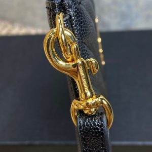 YSL Gold Hardware Logo Zipper Clutch 23cm Black Caviar Cowhide