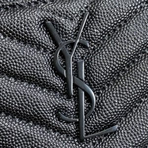 YSL Black Hardware Logo Zipper Clutch 23cm Black Caviar Cowhide