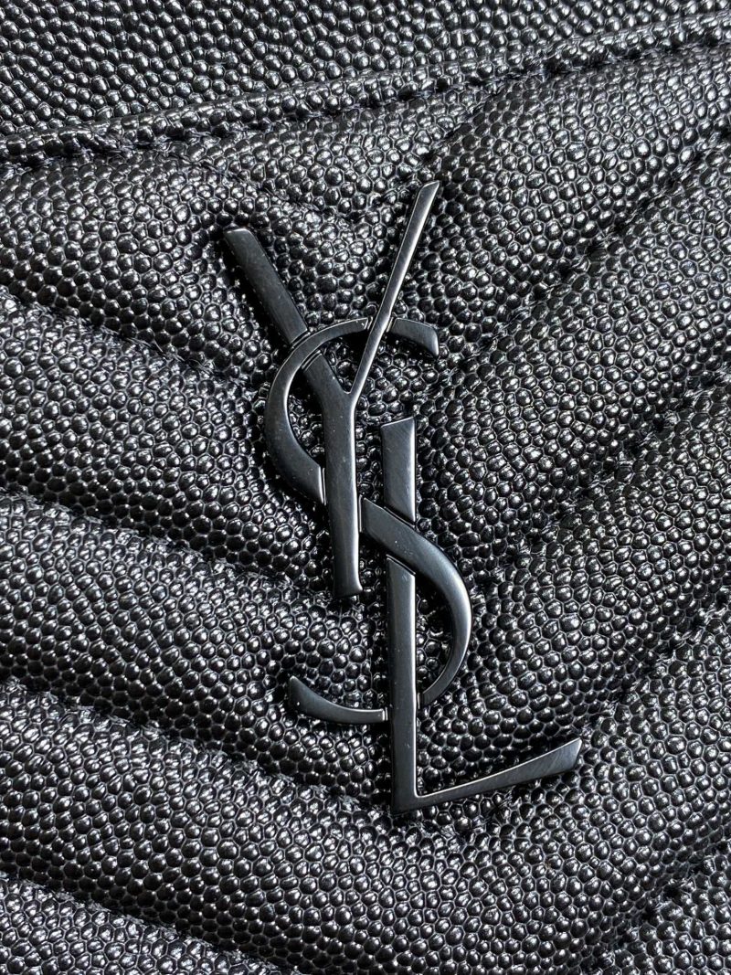 YSL Black Hardware Logo Zipper Clutch 23cm Black Caviar Cowhide