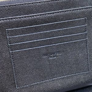 YSL Black Hardware Logo Zipper Clutch 23cm Black Caviar Cowhide