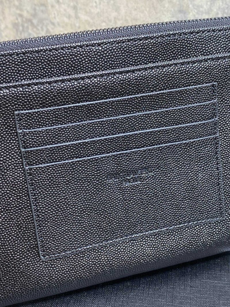 YSL Black Hardware Logo Zipper Clutch 23cm Black Caviar Cowhide