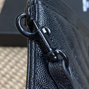 YSL Black Hardware Logo Zipper Clutch 23cm Black Caviar Cowhide
