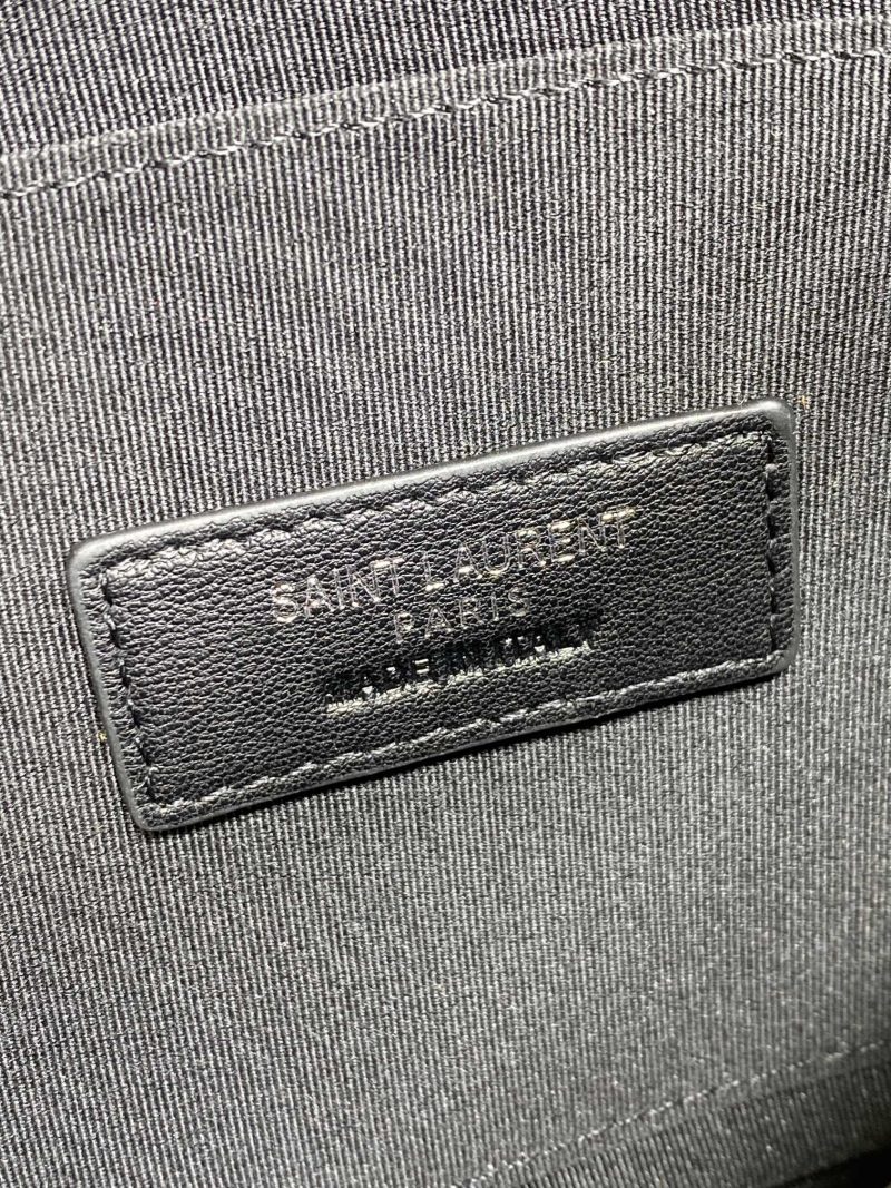 YSL Black Hardware Logo Zipper Clutch 23cm Black Caviar Cowhide