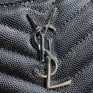 YSL Hardware Logo Zipper Clutch 23cm Black Caviar Cowhide