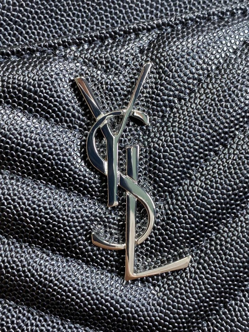 YSL Hardware Logo Zipper Clutch 23cm Black Caviar Cowhide