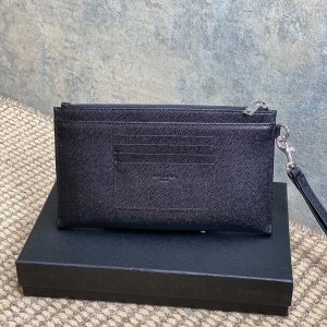 YSL Hardware Logo Zipper Clutch 23cm Black Caviar Cowhide