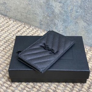 YSL Zip Coin Case With Card Full Black Caviar Cowhide GHW