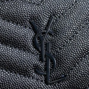 YSL Zip Coin Case With Card Full Black Caviar Cowhide GHW