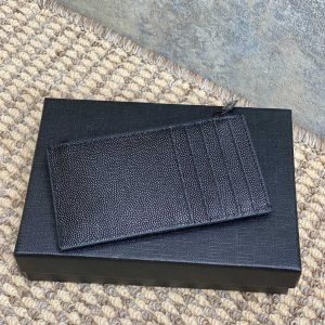 YSL Zip Coin Case With Card Full Black Caviar Cowhide GHW