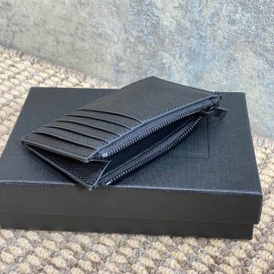 YSL Zip Coin Case With Card Full Black Caviar Cowhide GHW