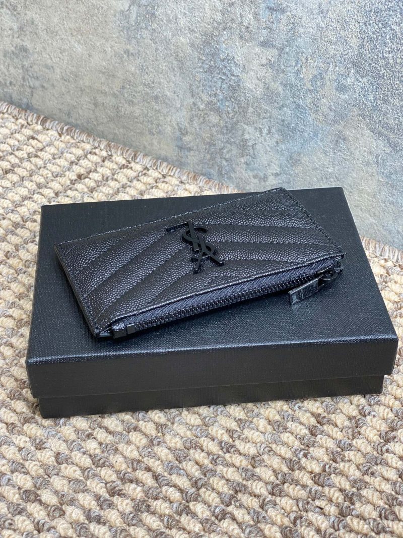YSL Zip Coin Case With Card Full Black Caviar Cowhide GHW
