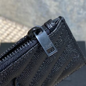 YSL Zip Coin Case With Card Full Black Caviar Cowhide GHW