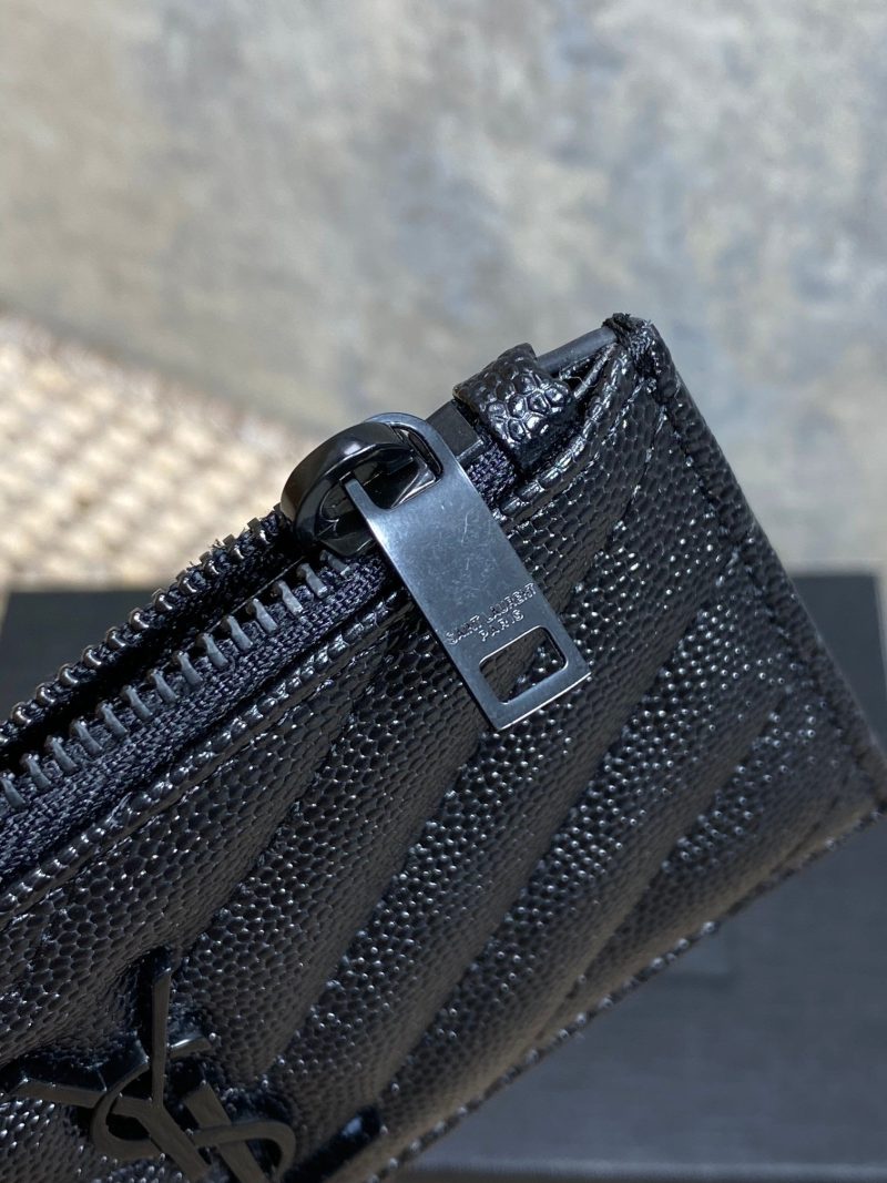 YSL Zip Coin Case With Card Full Black Caviar Cowhide GHW