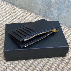YSL Zip Coin Case With Card Black Caviar Cowhide GHW