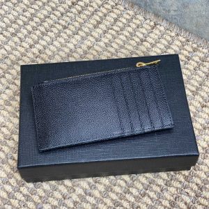 YSL Zip Coin Case With Card Black Caviar Cowhide GHW