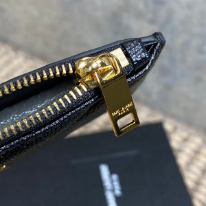YSL Zip Coin Case With Card Black Caviar Cowhide GHW