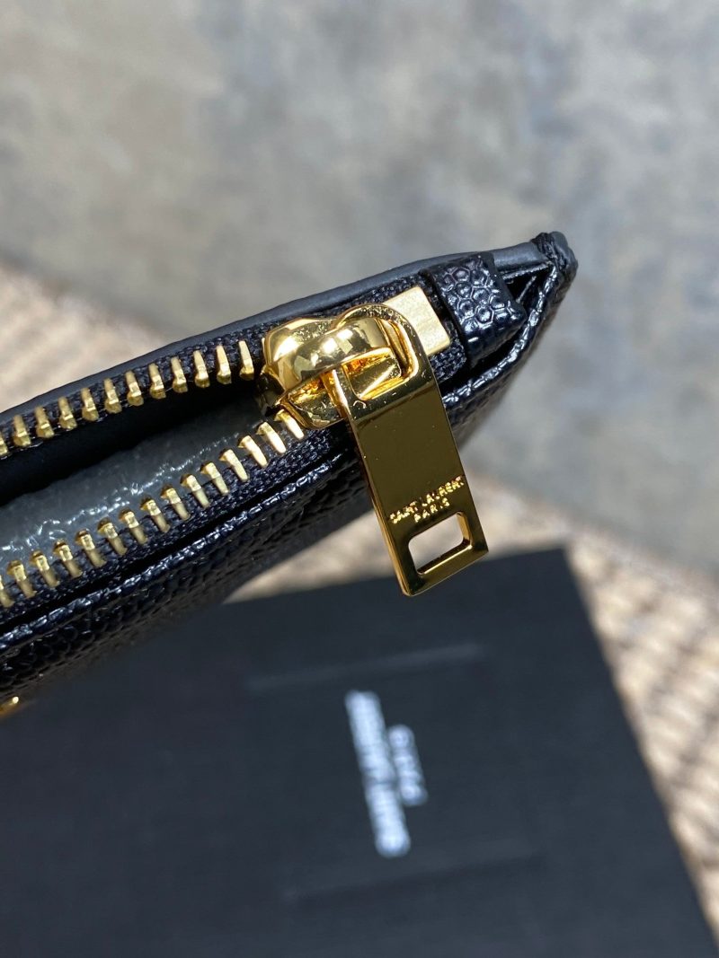 YSL Zip Coin Case With Card Black Caviar Cowhide GHW