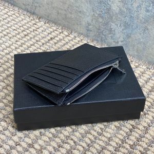 YSL Zip Coin Case With Card Black Caviar Cowhide Sliver HW