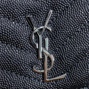 YSL Zip Coin Case With Card Black Caviar Cowhide Sliver HW
