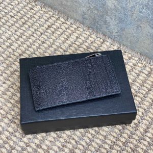 YSL Zip Coin Case With Card Black Caviar Cowhide Sliver HW