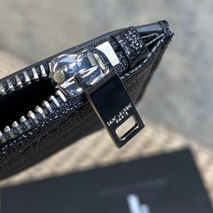 YSL Zip Coin Case With Card Black Caviar Cowhide Sliver HW