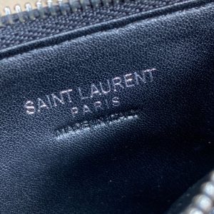 YSL Zip Coin Case With Card Black Caviar Cowhide Sliver HW