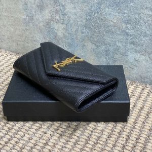 YSL Cassandre Envelope Flap Wallet Black Caviar Cowhide GHW