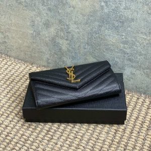 YSL Cassandre Envelope Flap Wallet Black Caviar Cowhide GHW