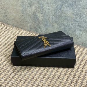 YSL Cassandre Envelope Flap Wallet Black Caviar Cowhide GHW