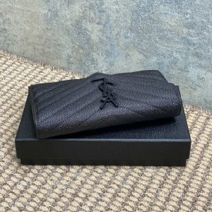 YSL Cassandre Envelope Flap Wallet Full Black Caviar Cowhide