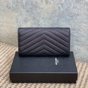 YSL Cassandre Envelope Flap Wallet Full Black Caviar Cowhide