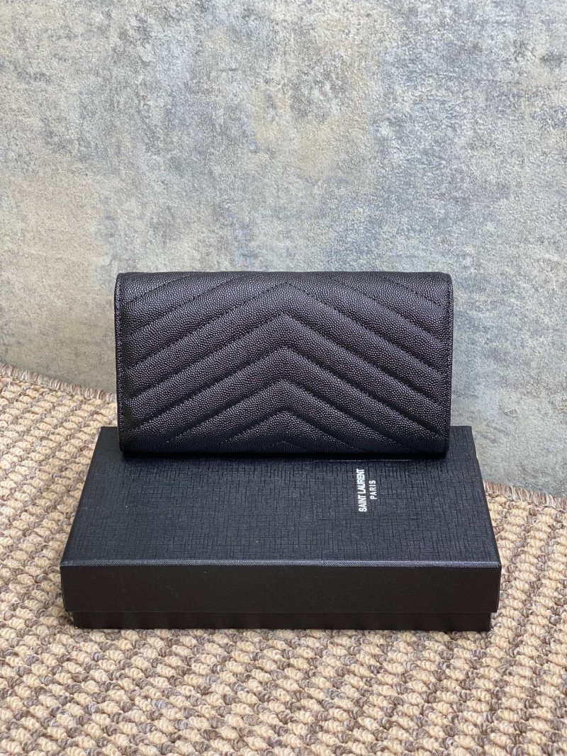 YSL Cassandre Envelope Flap Wallet Full Black Caviar Cowhide