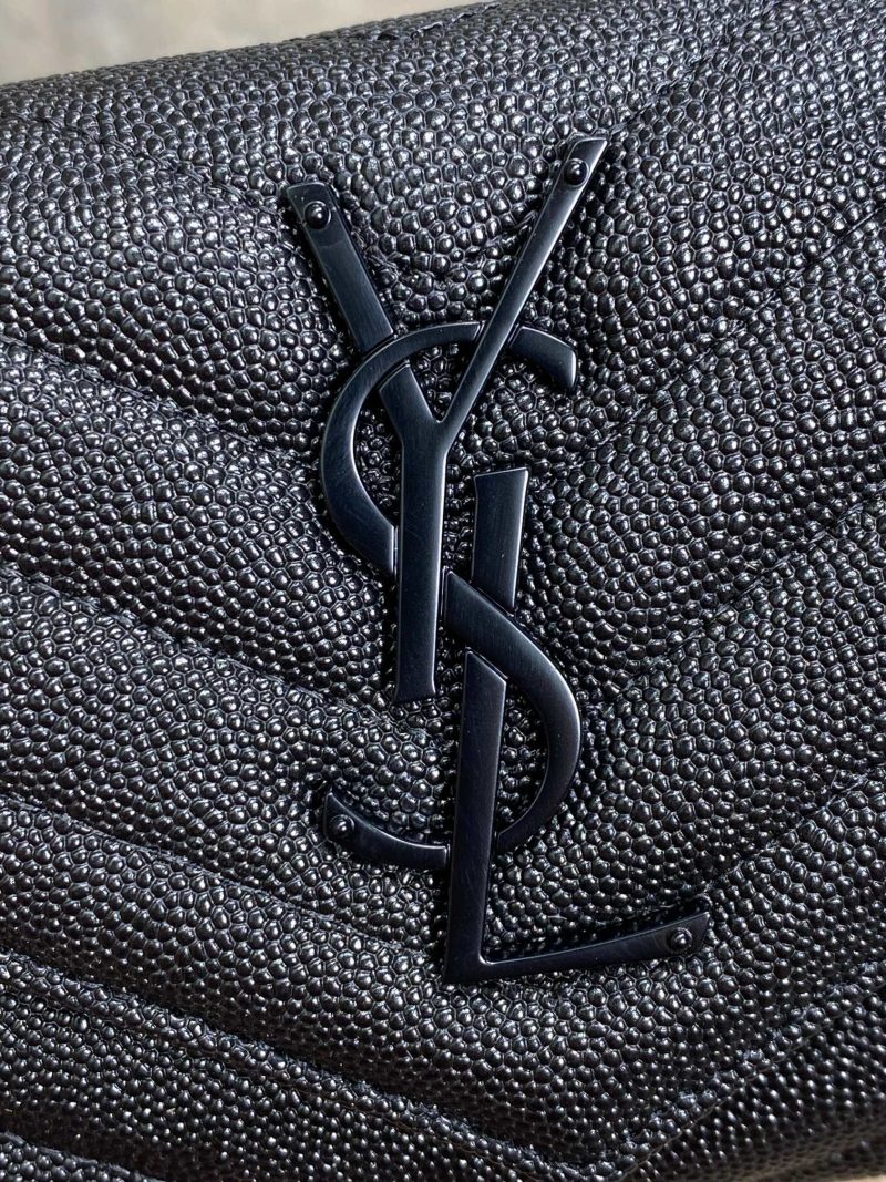 YSL Cassandre Envelope Flap Wallet Full Black Caviar Cowhide