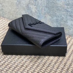 YSL Cassandre Envelope Flap Wallet Full Black Caviar Cowhide