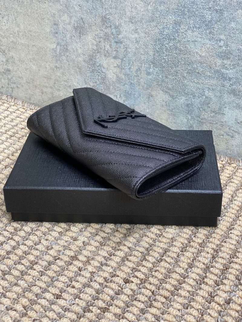 YSL Cassandre Envelope Flap Wallet Full Black Caviar Cowhide