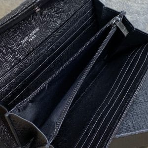 YSL Cassandre Envelope Flap Wallet Full Black Caviar Cowhide