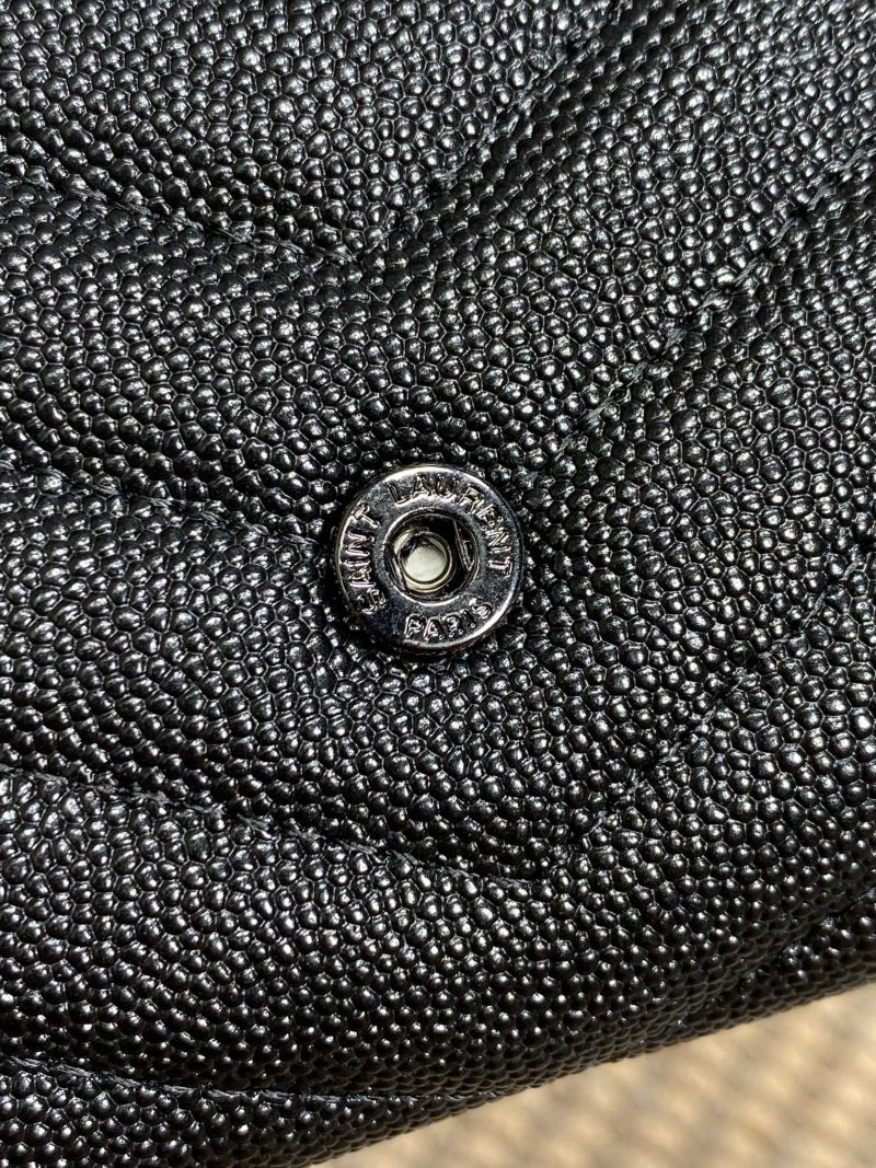 YSL Cassandre Envelope Flap Wallet Full Black Caviar Cowhide