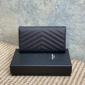 YSL Cassandre Envelope Flap Wallet Black Caviar Cowhide Sliver HW