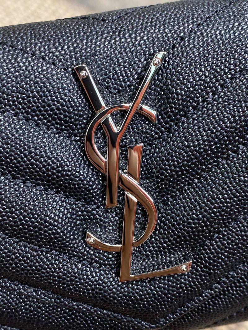 YSL Cassandre Envelope Flap Wallet Black Caviar Cowhide Sliver HW