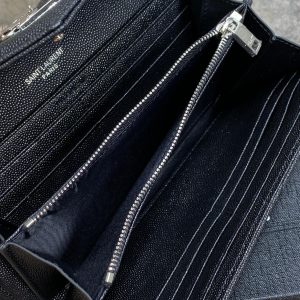 YSL Cassandre Envelope Flap Wallet Black Caviar Cowhide Sliver HW