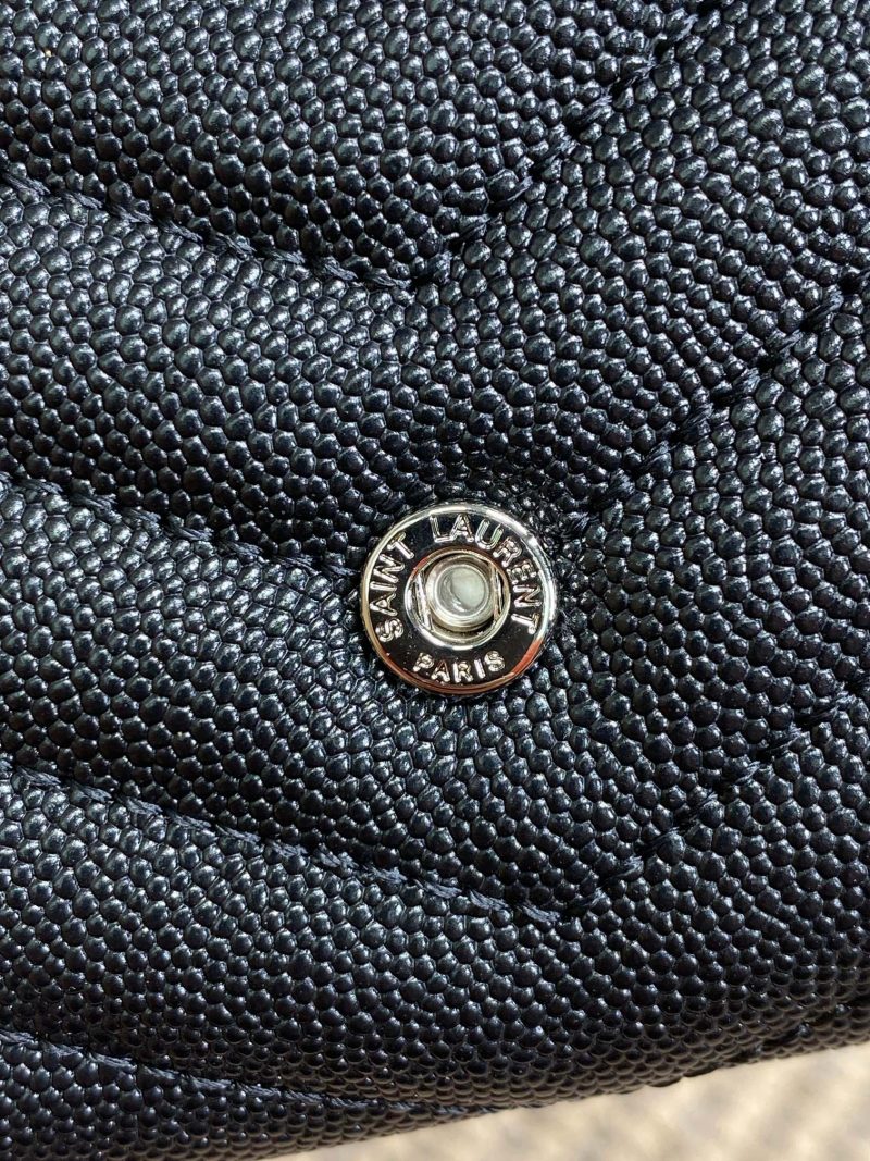 YSL Cassandre Envelope Flap Wallet Black Caviar Cowhide Sliver HW