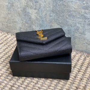 YSL Compact Flap Cassendre Wallet 10cm Black Leather GHW