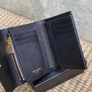 YSL Compact Flap Cassendre Wallet 10cm Black Leather GHW
