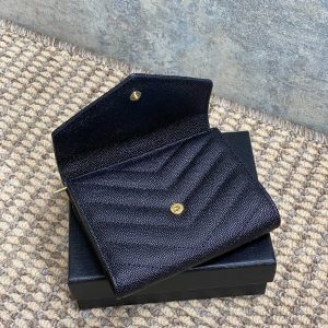 YSL Compact Flap Cassendre Wallet 10cm Black Leather GHW