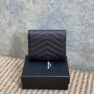 YSL Compact Flap Cassendre Wallet 10cm Black Leather Sliver HW