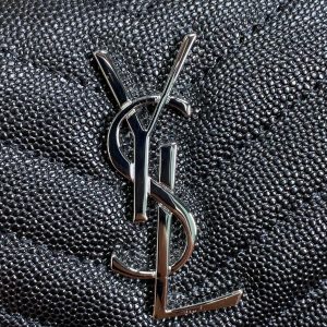 YSL Compact Flap Cassendre Wallet 10cm Black Leather Sliver HW