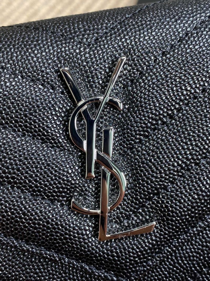 YSL Compact Flap Cassendre Wallet 10cm Black Leather Sliver HW