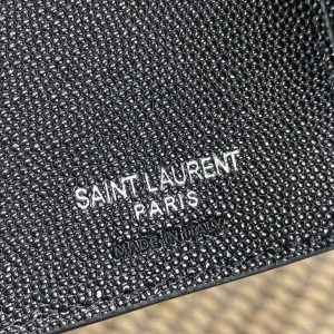 YSL Compact Flap Cassendre Wallet 10cm Black Leather Sliver HW