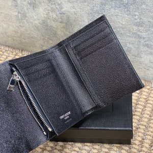 YSL Compact Flap Cassendre Wallet 10cm Black Leather Sliver HW