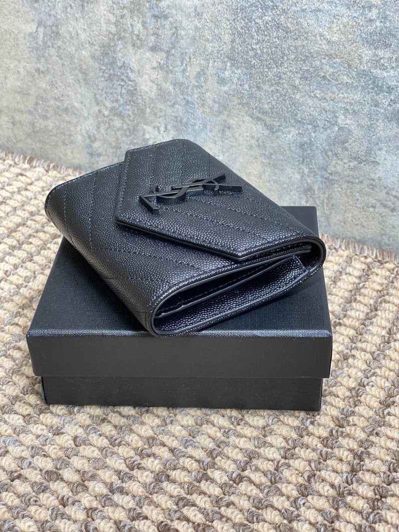 YSL Compact Flap Cassendre Wallet 10cm Full Black Leather